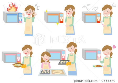 Illustration of dishes in a microwave 9535329