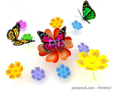 Butterfly and flowers on white background - Stock Illustration [9536422 ...