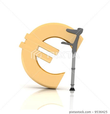 sign of euro, supported by a crutch, over white background 9536425