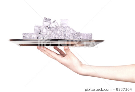 silver tray full of ice with hand silver tray full of ice with hand 9537364