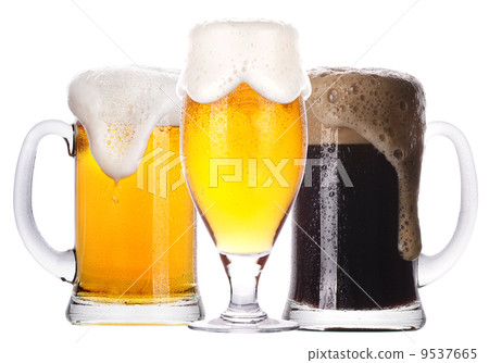 Frosty glass of light and dark beer set isolated 9537665