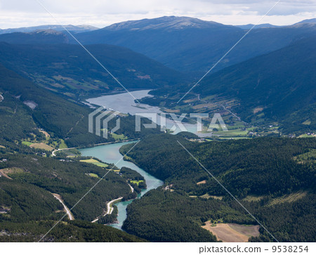 View from Vole paragliding site (Blahoe mountain, Vaga, Oppland, 9538254