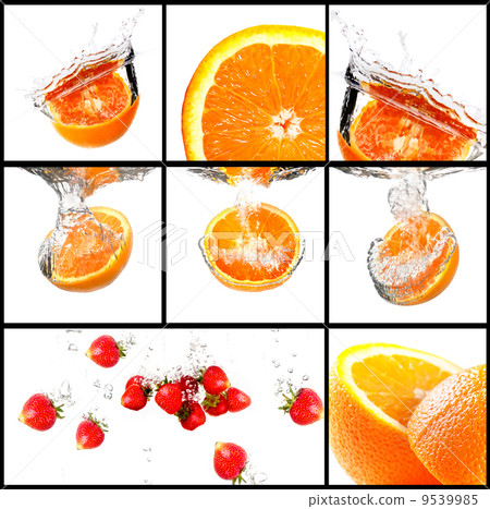 fruits with water splash  set 9539985