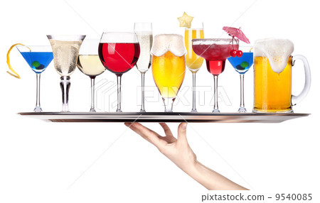 different alcohol drinks on a tray different alcohol drinks on a tray 9540085