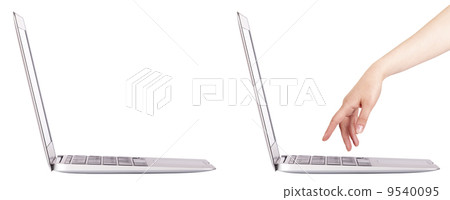laptop with woman hand isolated 9540095