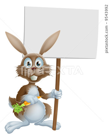Cartoon bunny rabbit carrot and sign 9543992