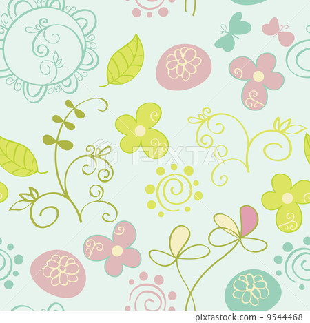 Seamless pattern with flowers and butterfly. Cute seamless. 9544468