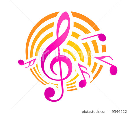 Music themed motif in yellow and pink - Stock Illustration