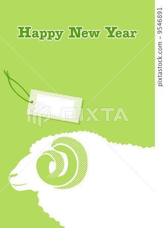 Profile of sheep and yellow green background with haiku 9546891