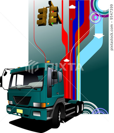 Abstract hi-tech background with green lorry image. Vector illustration 9547399
