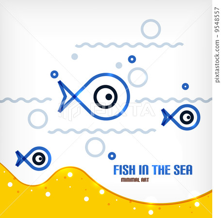 Vector sea and fish line art background - Stock Illustration [9548557 ...