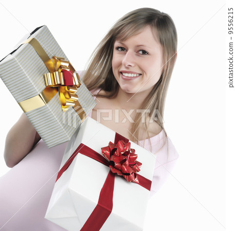 young blond girl with present young blond girl with present 9556215
