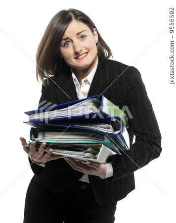 picture of happy successful businesswoman with folders 9556502