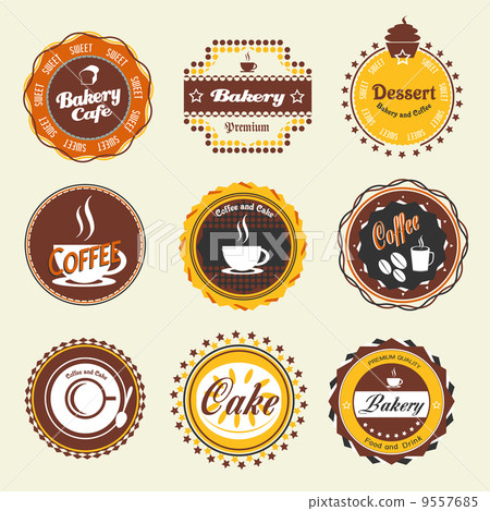 Set of vintage coffee and bakery badges and labels 9557685
