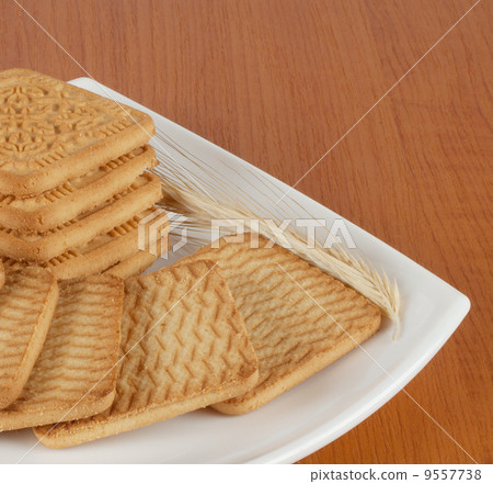 Fresh sweet biscuits on a plate 9557738