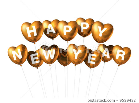 gold happy new year heart shaped balloons 9559452