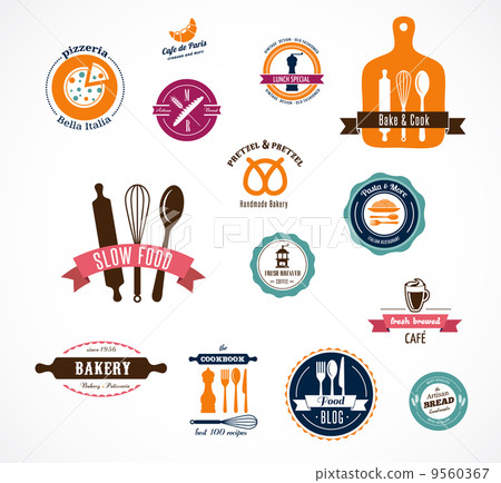 Collection of vintage bakery and cafe labels  9560367