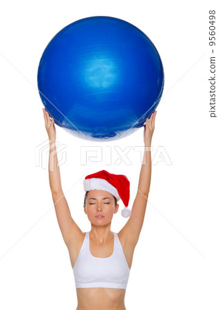 Asian girl with blue ball above his head 9560498