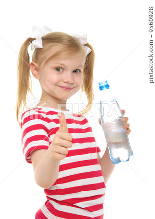 happy girl with bottle of water smiling happy girl with bottle of water smiling 9560928