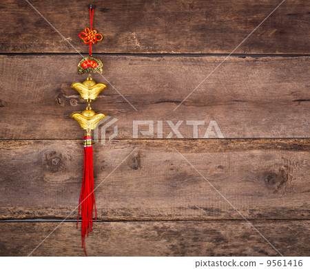 Chinese New Year decoration on wood wall Chinese New Year decoration on wood wall 9561416