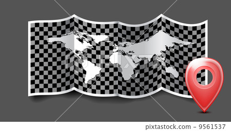 Folded world map with gps marks. Folded world map with gps marks. 9561537