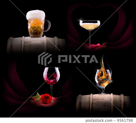 set with different drinks on black background 9561798
