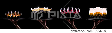 set with different drinks on black background set with different drinks on black background 9561815
