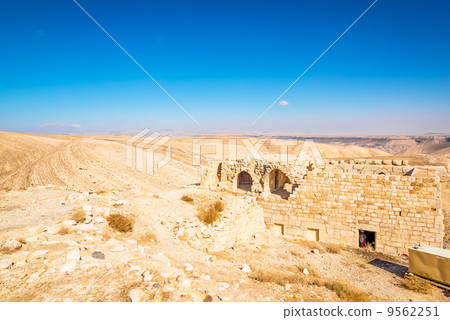 從Showback城堡（約旦，Wadi Musa）的沙漠視圖 9562251