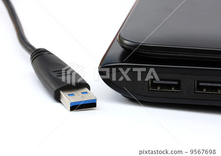 USB cable isolated and port USB notebook on white background 9567698