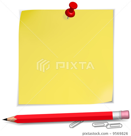 Adhesive Notes with pin and pencil 9569826
