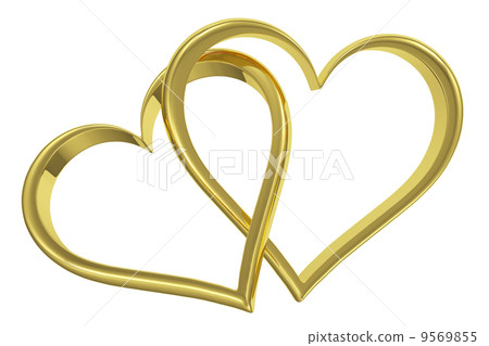 Couple of chained golden hearts front view 9569855