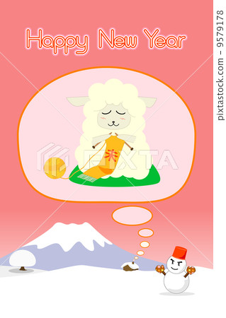 Winter sheep and snowman 9579178