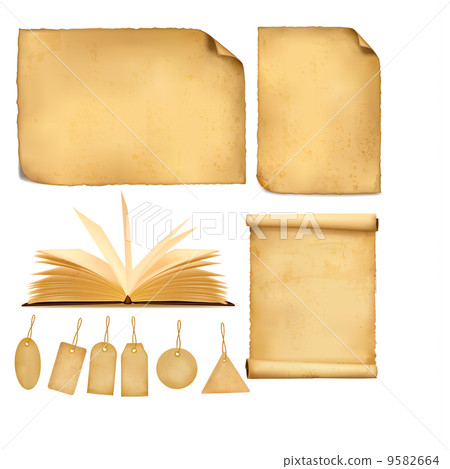 Set of old paper sheets and tags. Vector illustration. 9582664