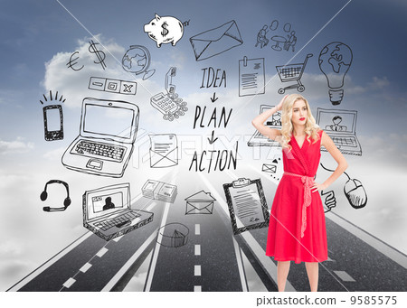 Composite image of elegant blonde standing hand on hip Composite image of elegant blonde standing hand on hip 9585575