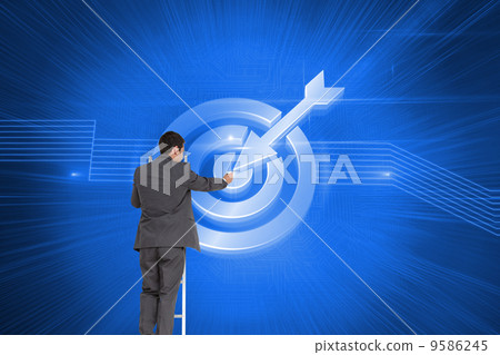 Composite image of businessman standing on ladder Composite image of businessman standing on ladder 9586245
