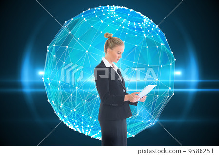 Composite image of businesswoman holding new tablet Composite image of businesswoman holding new tablet 9586251