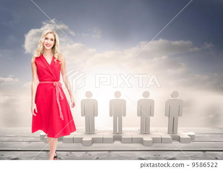 Composite image of smiling blonde walking 9586522