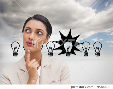 Composite image of smiling businesswoman thinking Composite image of smiling businesswoman thinking 9586609