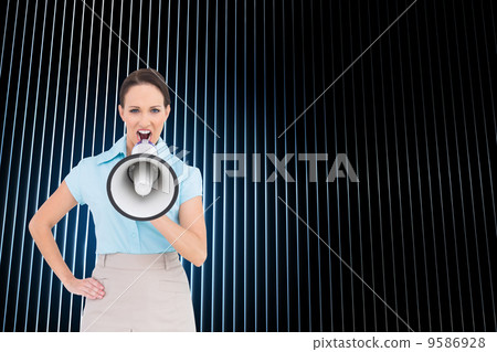 Composite image of furious classy businesswoman talking in megap Composite image of furious classy businesswoman talking in megap 9586928