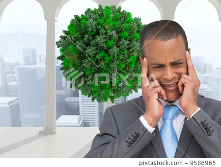 Composite image of stressed businessman putting his fingers on h Composite image of stressed businessman putting his fingers on h 9586965