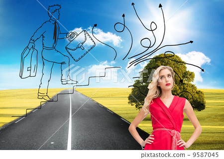 Composite image of elegant blonde standing hands on hips Composite image of elegant blonde standing hands on hips 9587045