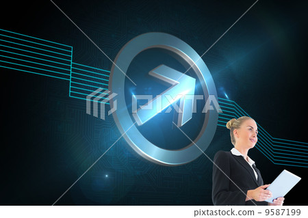 Composite image of businesswoman holding new tablet Composite image of businesswoman holding new tablet 9587199