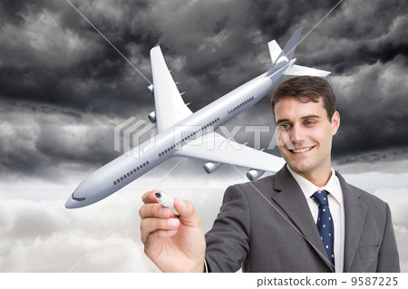 Composite image of young businessman writing something Composite image of young businessman writing something 9587225