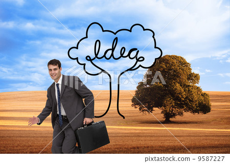 Composite image of smiling businessman in a hurry Composite image of smiling businessman in a hurry 9587227
