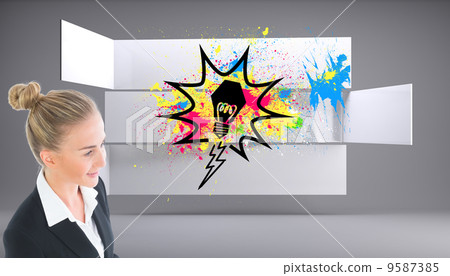 Composite image of businesswoman holding new tablet Composite image of businesswoman holding new tablet 9587385