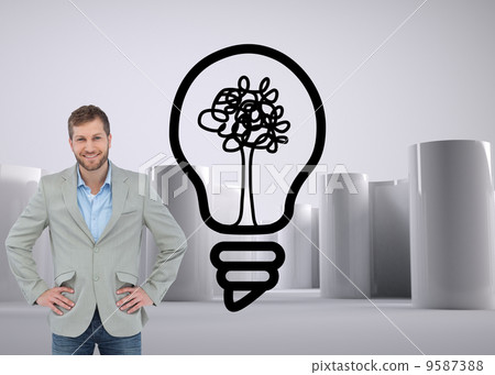 Composite image of stylish man smiling with hands on hips Composite image of stylish man smiling with hands on hips 9587388