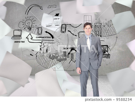 Composite image of portrait af a charismatic businessman standin 9588234