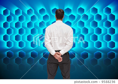 Composite image of businessman turning his back to camera 9588236