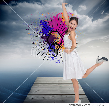 Composite image of happy and classy brunette posing 9588320