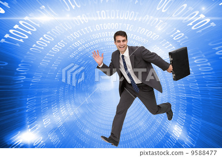 Composite image of smiling businessman in a hury Composite image of smiling businessman in a hury 9588477